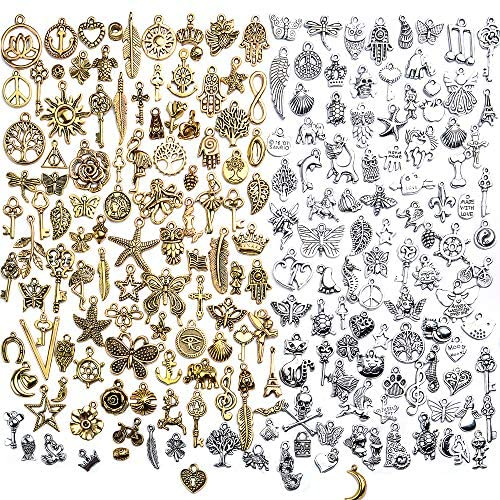 50Pcs Vintage Charms Bulk Lots Mixed Antique Silvery & Golden Alloy  Pendants Charms Creative Cool For DIY Bracelet Necklace Handmade Crafts  Jewelry Ma