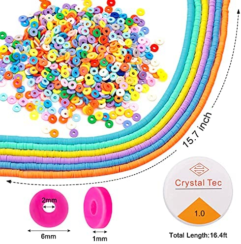 4100 Pcs Clay Beads Kit, Beads for Jewelry Making, Flat Polymer Clay Beads with Alloy Beads, Spacer & Crystal Line for Jewelry Making, Bracelets