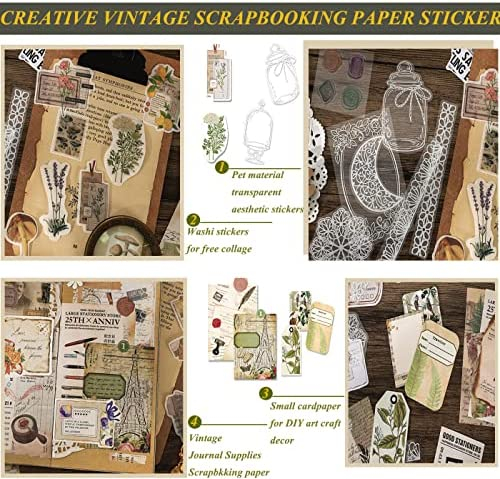 SKIONCE Scrapbook Supplies Kits, Vintage Washi Stickers Art Papers for  Bullet Journaling Junk Journals Scrapbooking, Aesthetic Stickers Packs for  DIY