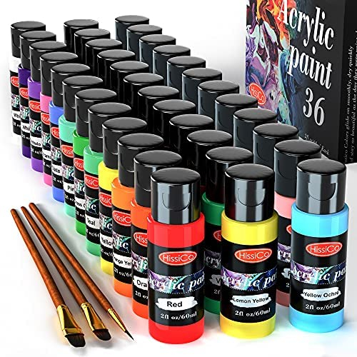 Acrylic Paint Set of 36 Colors 2fl oz 60ml Bottles,Non Toxic 36 Colors Acrylic  Paint No Fading Rich Pigment for Kids Adults Artists Canvas Crafts Wood  Painting