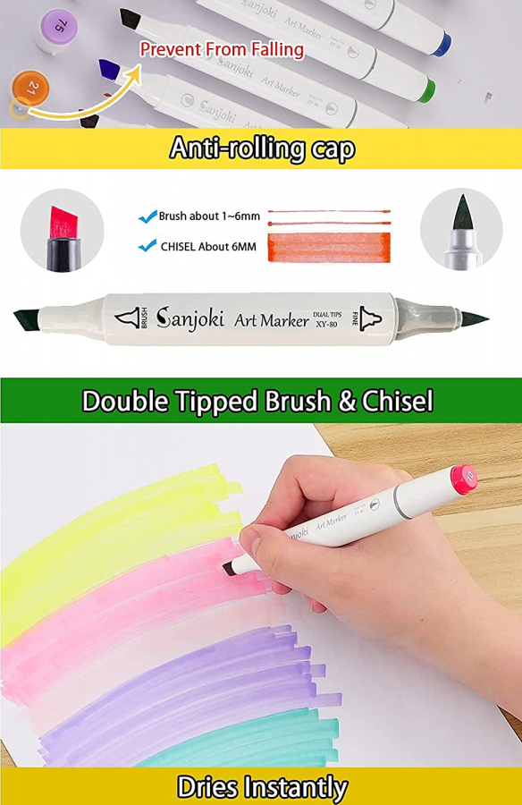 SANJOKI Art Markers 119 Colors and Colorless blender Alcohol Brush