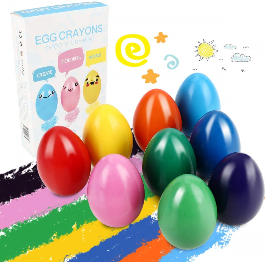 Spakon 9 Colors Toddler Crayons Egg Crayons Palm Grasp Crayons