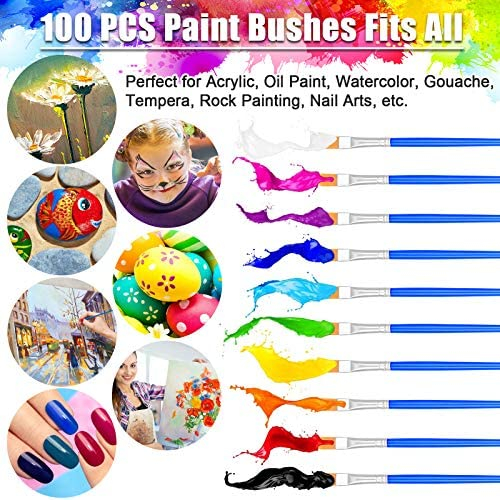 Anezus Acrylic Paint Brush Set, 100 Pieces Watercolor Small Paint Brushes Nylon Hair Artist Brushes for Acrylic Oil Watercolor, Body Face Nail Craft