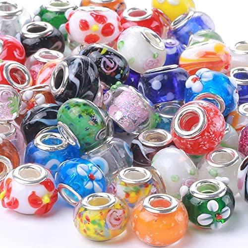 Artsy Crafts 24 Pcs 12mm Handmade Flower Glass Beads, European Maruno Beads, Lampwork Crystal Beads for Jewelry Making Charm Bracelet Necklace