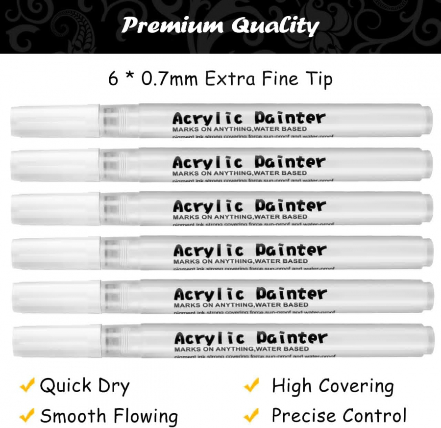 White Paint Pens Acrylic Permanent Marker 0.7mm Fine Point Opaque