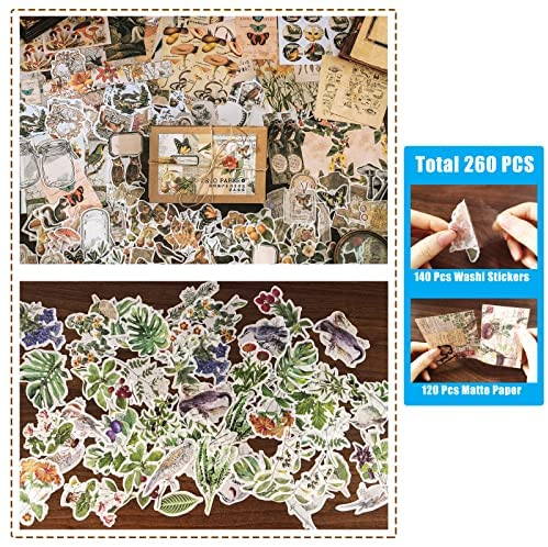  160 Pcs Washi Stickers Vintage Scrapbooking Supplies Kit -  Scrapbook Stickers Journaling DIY Bullet Junk Journal Supplies Kits Natural  Collection Stickers for Diary Collage Cottagecore Frames Decor