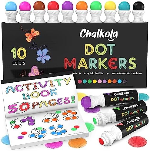 Chalkola Washable Dot Markers for Kids with Free Activity Book, 10 Colors  Set, Water-Based Non Toxic Paint Daubers, Dab Marker Kit for Toddlers &  Preschoolers, Fun Art Supplies
