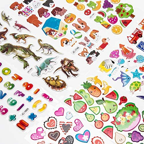SAVITA 3D Stickers for Kids & Toddlers 500+ Puffy Stickers Variety Pack for Scrapbooking Bullet Journal Including Animal Numbers Fruits Fish