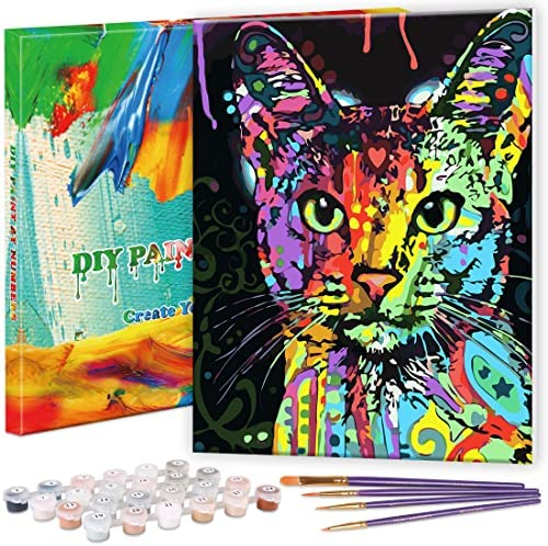Wooden Framed Paint By Numbers Kit For Adults DIY Oil Painting - (16 by 20  Inch) - Dog Series (Abstract Col…