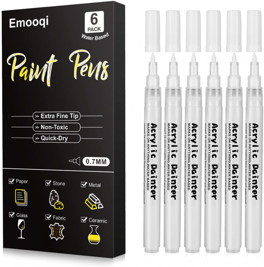 White Marker Paint Pens - 6 Pack Acrylic White Permanent Marker, 0.7mm  Extra Fine Tip Paint Pen for Art projects, Drawing, Rock Painting, Stone