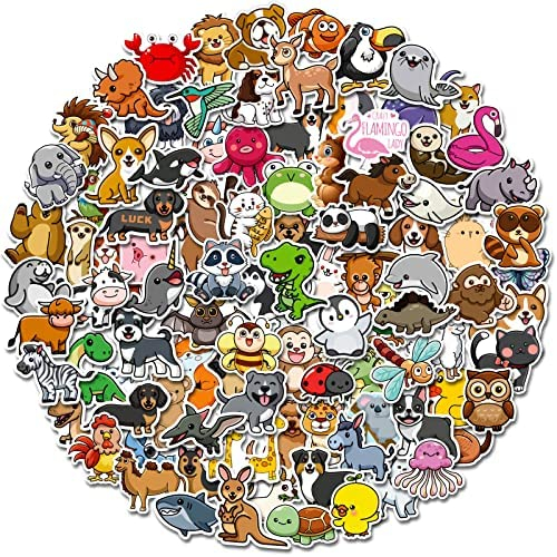 Cute Animal Stickers for Kids,100 Pcs/Pack Vinyl Waterproof Water