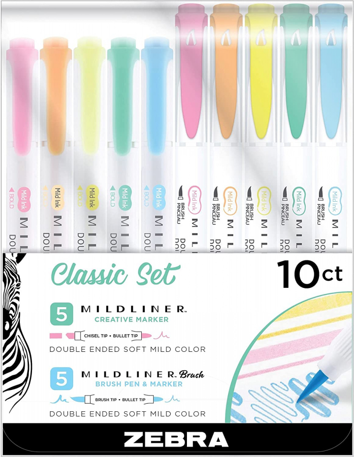 Zebra Pen Mildliner & Mildliner Brush Classic Assorted 10pk