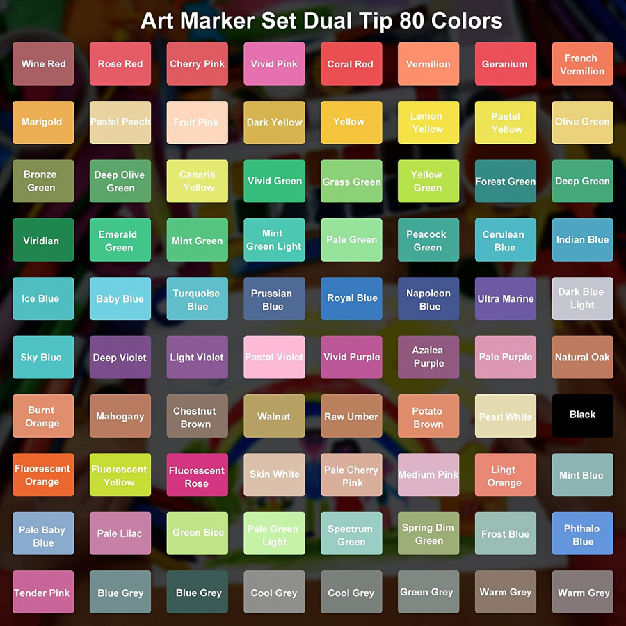 chfine 100 Colors Artist Markers Dual Tip Pens, Fine Tip Coloring Marker &  Brush Tip Pen Set,Water Based Markers for Adult Kids Coloring
