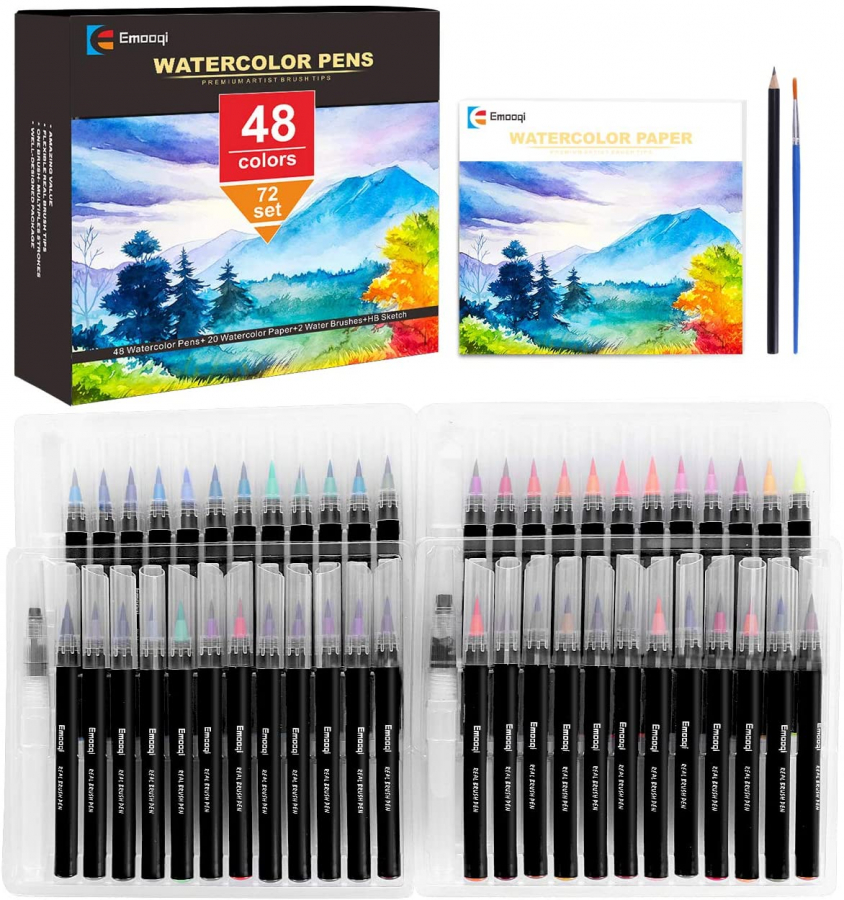 Zenacolor 48 Watercolor Brush Pens, Multicolor Art Paintbrush Tip