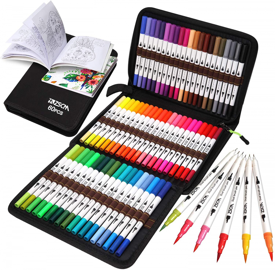 Dual Tip Paint Pens Adult Coloring Books Markers, 24 Colors