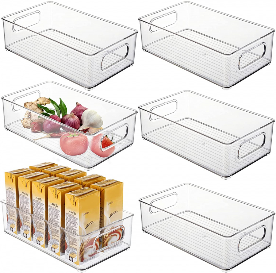 Smart Design Stackable Clear Refrigerator Storage Bin with Handle - 8 Pack - 6 x 12 inch