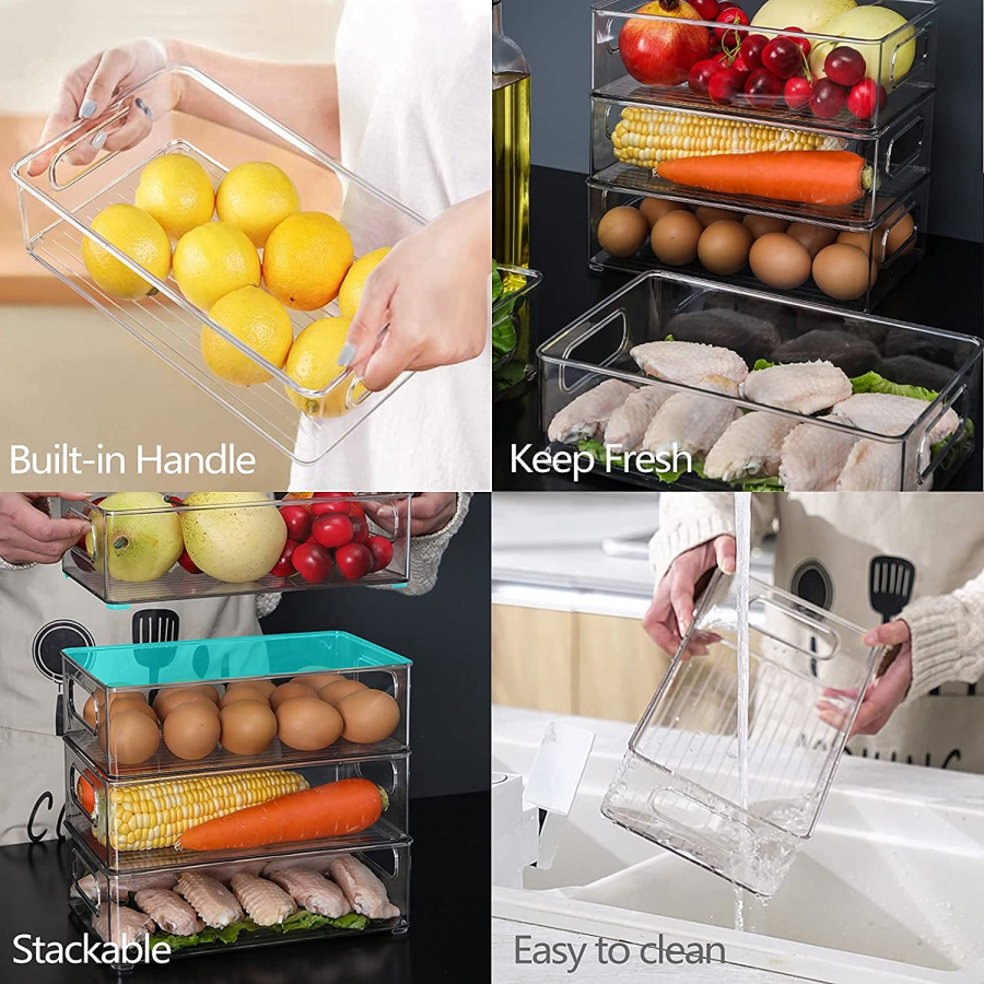 BPA Free M Size Clear Stackable Bins for Refrigerator Kitchen