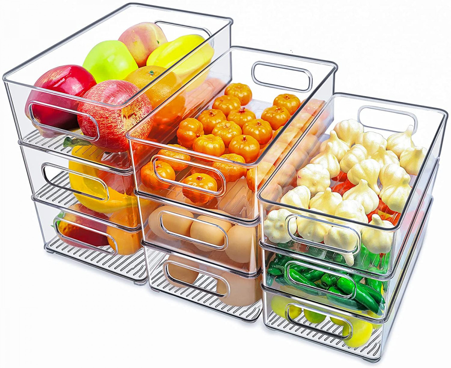 3 Sizes Pack of 9 Stackable Clear Food Storage Bins for