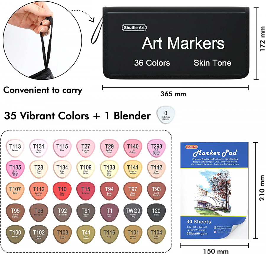 Shuttle Art Art Markers Bundle - 30 Colors Alcohol Markers + 30 Colors Skin  Tone Markers