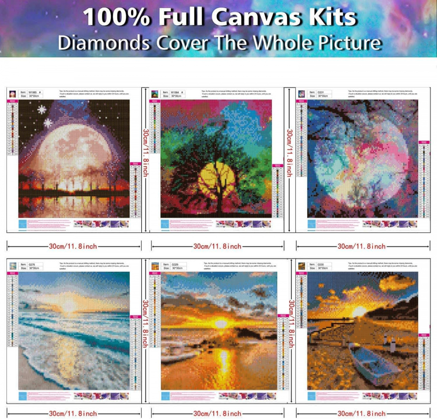 6 Pack 5D DIY Full Drill Diamond Painting Kits, Round Crystal Rhinestone  Adults Diamond Painting Beach Picture for Home Decoration Moon(Cross-Stitch  Patterns 12x12inch)