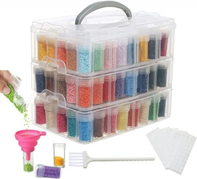 3-Tier Diamond Painting Storage Containers Portable Bead Organizer and Storage Box Stackable Arts & Crafts Organizers for Nail Charms Seed, 132 Round