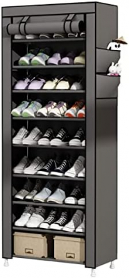 9 Tier Shoe Rack with Dustproof Cover Shoe Shelf Storage Organizer Grey