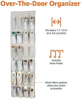 24 Medium Pocket Over-the-Door Hanging Shoe Organizer, Light Grey