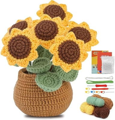 Crochet Kit for Beginners, Sunflower Crochet Kit Beginner Crochet Starter Kit for Complete Beginners Adults