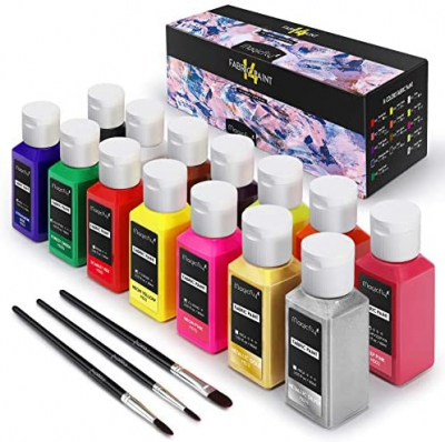KIDDYCOLOR 3D Permanent Fabric Paint, 40 Colors 1oz Fine-Tip Bottles with 3  Brushes and Stencils, Textile Paint with Fluorescent, Glow in The Dark