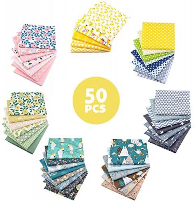 Aubliss 50pcs 100% Cotton Fabric Bundle 9.84" x 9.84" (25cm x 25cm) PreCut Fat Squares Sheets