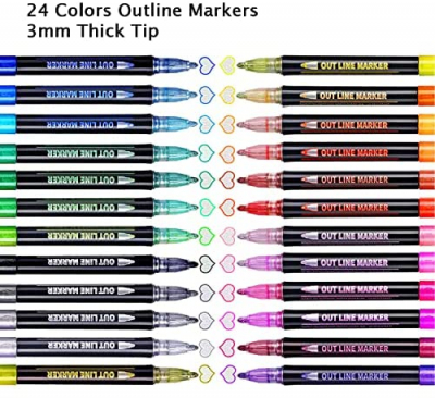 Mr. Pen Double Line Outline Markers, 10 Colors, Shimmer Markers, Crafts Pen