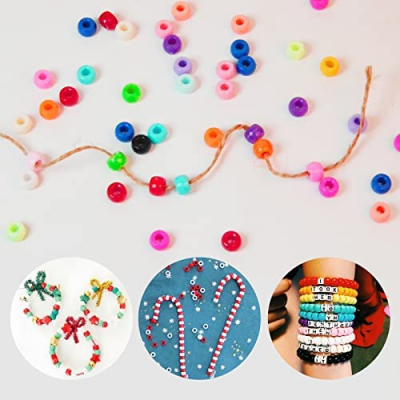 Pony Beads, 1200Pcs 6x9mm Multicolor Plastic Craft Beads Set