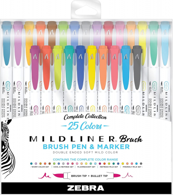 Mildliner Double Ended Brush Pen, Brush and Point Tips