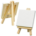FIXSMITH 3x3 Inch Mini Stretched Canvas Easel Set- Bulk Pack of 12,Small Stretched White Blank Canvas Panels & Wood Easels for Painting Craft Drawing Decoration Gift Art Project DIY