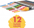 Liquid Chalk Markers Set of 12 Vintage Colors - 3mm Fine Tip Chalk Markers with Bonus 30 Chalk Stickers - Erasable Pen with Reversible Tip for Mason Jars, Windows