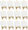 FIXSMITH 3x3 Inch Mini Stretched Canvas Easel Set- Bulk Pack of 12,Small Stretched White Blank Canvas Panels & Wood Easels for Painting Craft Drawing Decoration Gift Art Project DIY