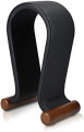Navaris Omega Headphone Stand - Synthetic Leather Headset Hanger with Wood Base - Holder for Wired, Wireless