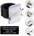 2 Pieces Magnetic Sewing Pincushion Wrist Magnetic Pin Holder with 100 Pieces Colorful Sewing Pins Glass Headed Pins for Quilting Sewing Embroidery Supplies (Black, Rose Red)