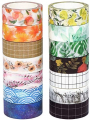 Knaid Washi Tape Set, Assorted 14 Rolls of 15 mm Wide Decorative Grid Tapes for Scrapbooking