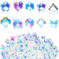 120 Pcs Chakra Natural Stone Beads AB Crystal Beads Charms Butterfly Heart Snowflake Loose Beads Necklace Earrings Crystal Charm Crystal Pendants for DIY Jewelry (Glass,Multiple Shape)