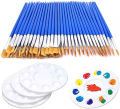 65Pcs Flat Paint Brush Pallet Set for Kids,60pcs Brushes + 5 PCS Round Paint Tray Palettes