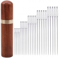 25Pieces Hand Sewing Big Eye Needles Sharp Needle，with Solid Wood Needle Case for