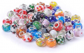 Weebee Murano Glass Beads Large Hole Beads European Lampwork Spacer Beads Silver Plated Cores Bracelet Charms for Jewelry Making 50 Pcs Mix