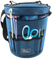 BeCraftee XL Crochet Bag - Large Craft Organizer to Store Crocheting & Knitting Supplies - Portable Yarn Storage with 7 Pockets for Tools, Shoulder Strap and Handle - Blue | Easy to Carry