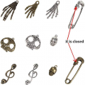 BIHRTC 140 Gram (Approx 92pcs) DIY Assorted Color Antique Metal Steampunk Watch Gear Cog Wheel Skull Musical Note Skull Hand Safety Pin Charms Pendant for Crafting, Jewelry Making Accessory