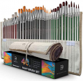 Professional Artist Paint Brush Set of 40 with Storage Case - Includes Round and Flat Art Brushes with Hog, Pony