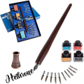 Satin Calligraphy Pen Set – Includes Wooden Dip Pen, Antique Brass Holder
