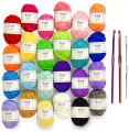 24 Acrylic Yarn Skeins | Total of 525 Yards Craft Yarn for Knitting and Crochet | Includes 2 Crochet Hooks, 2 Weaving Needles