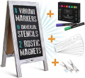 Rustic Magnetic A-Frame Chalkboard Deluxe Set / 8 Chalk Markers + 10 Stencils + 2 Magnets! Outdoor Sidewalk Chalkboard Sign/Large 40