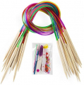 18 Pairs Bamboo Knitting Needles Set, Vancens Circular Wooden Knitting Needles with Colorful Plastic Tube
